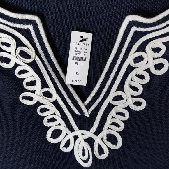 NWT: Talbots Women's Embellished Split-Neck Sweater; Navy Blue; Plus Size 1X - Picture 7 of 12
